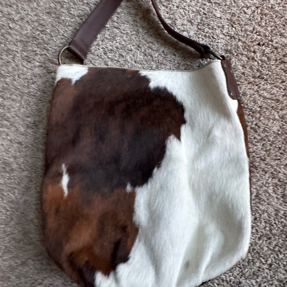 Brown and White Cowhide Maurizio Taiuti Shoulder Bag